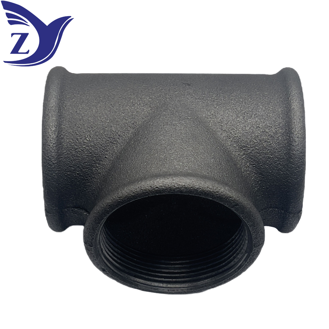 NPT Black Rounded-Edge Tee Malleable Iron Pipe Fitting