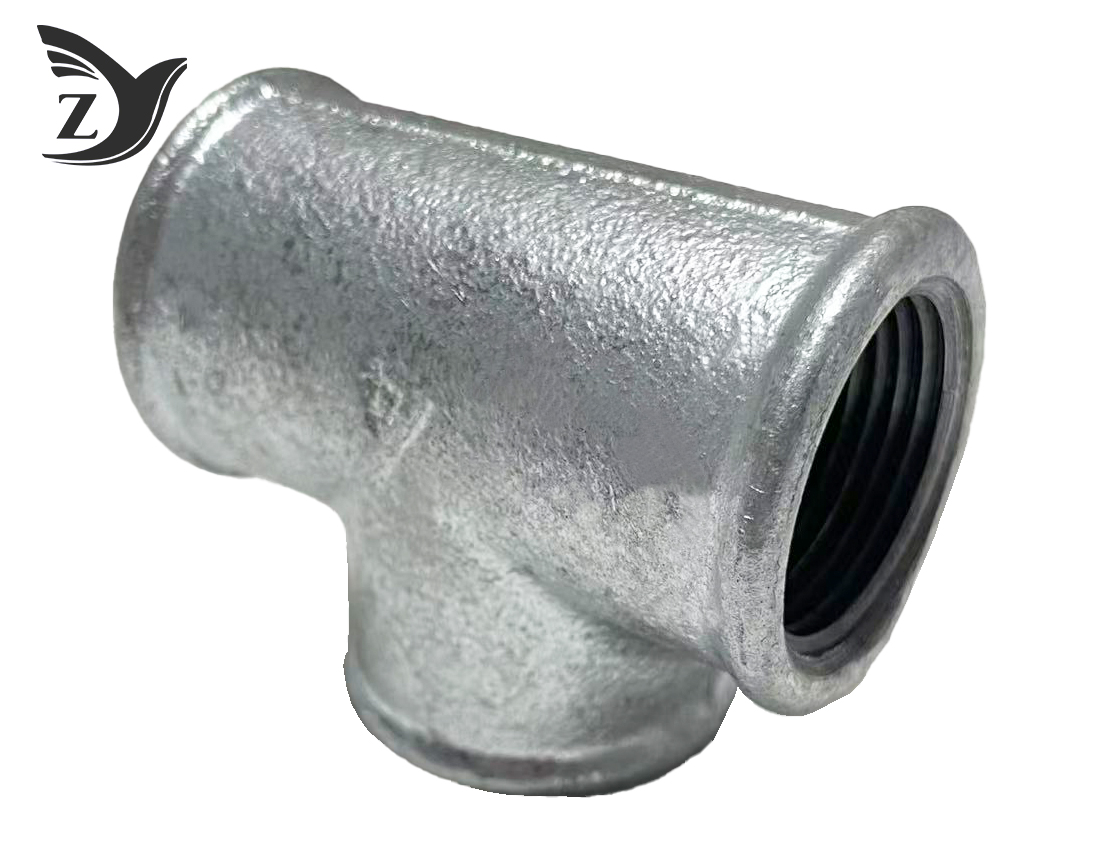 BSPT/NPT Hot-dip Galvanized Round-edge Tee Malleable Iron Pipe Fitting